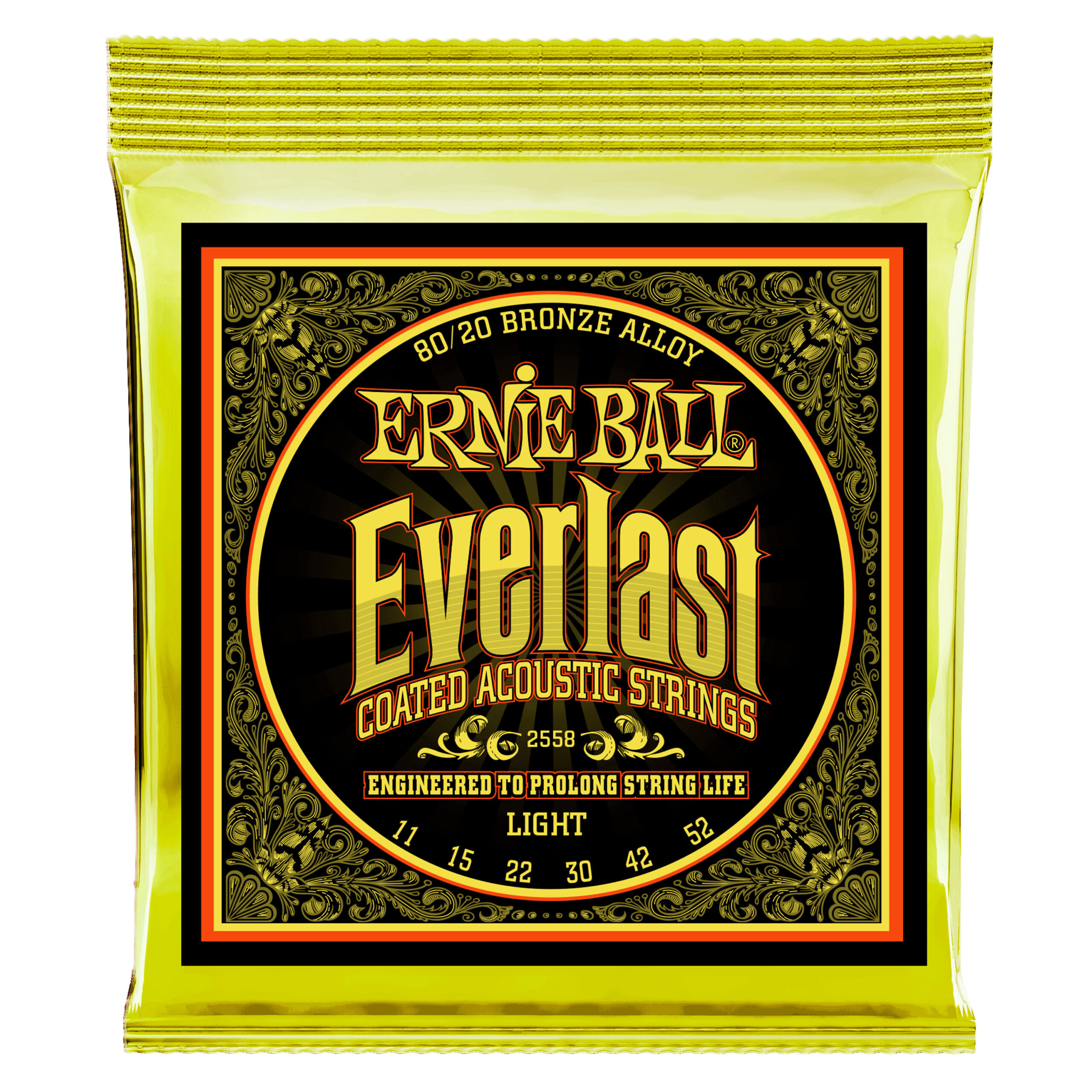 Cuerdas Ernie Ball Everlast Light Coated 80/20 Bronze para Guitarra Acústica 11-52 (P02558)