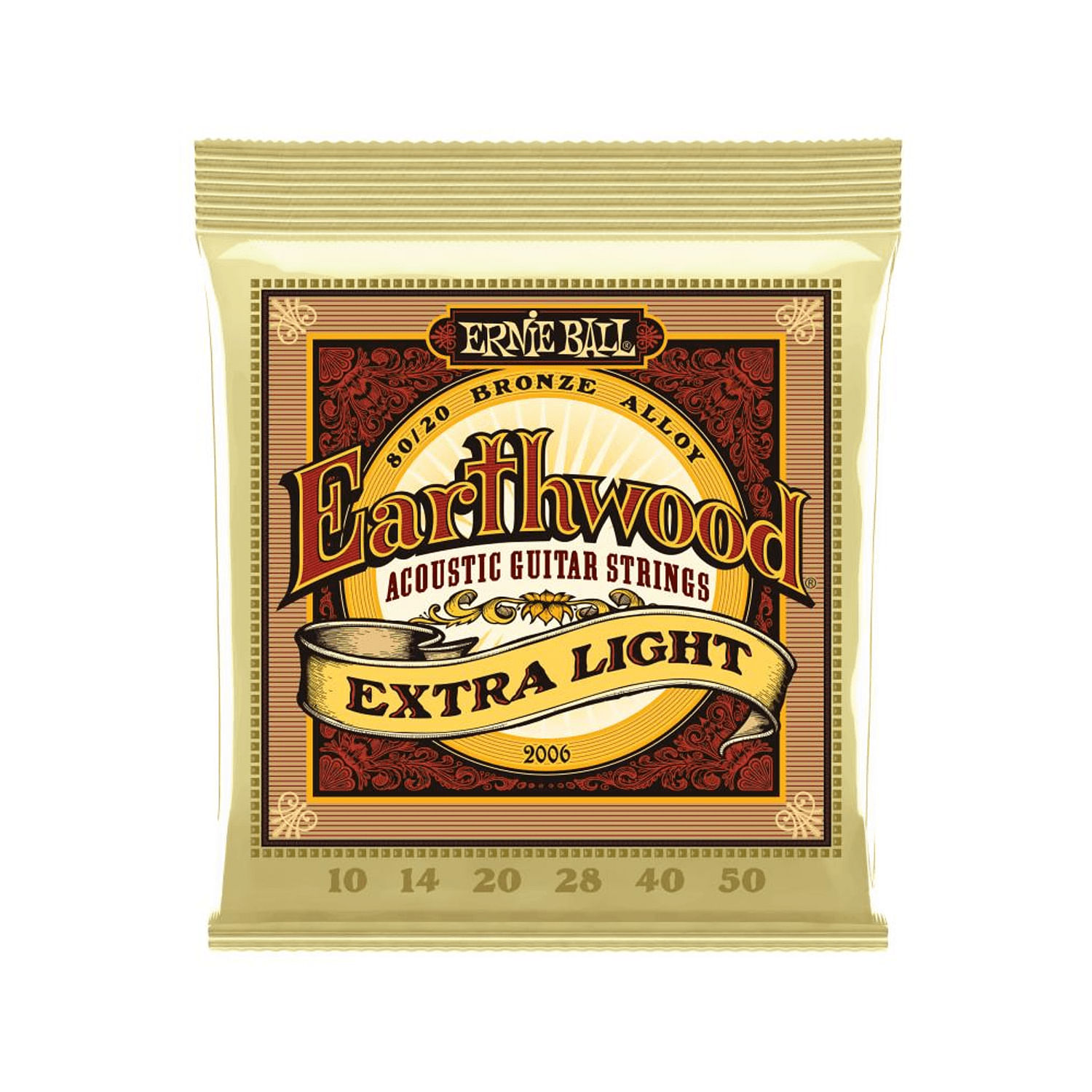 Cuerdas Ernie Ball Earthwood Extra Light 80/20 Bronze para Guitarra Acústica 10-50 (P02006)